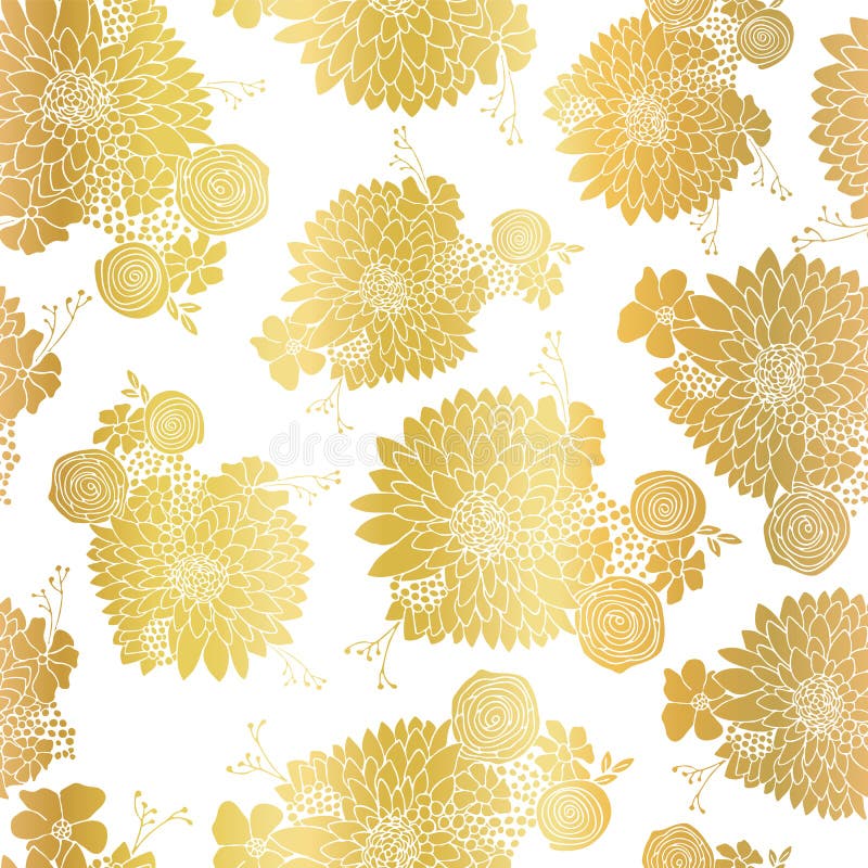 Χρυσό μεταλλικό φύλλων αλουμινίου λουλουδιών διάνυσμα υποβάθρου σχεδίων άνευ ραφής Χρυσές floral ρυθμίσεις στο λευκό με τον αστέρ